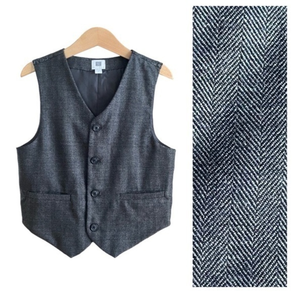 Janie and Jack Boys Gray Herringbone Vest